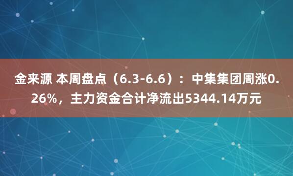 金来源 本周盘点（6.3-6.6）：中集集团周涨0.26%，主力资金合计净流出5344.14万元