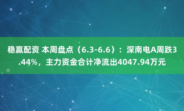 稳赢配资 本周盘点（6.3-6.6）：深南电A周跌3.44%，主力资金合计净流出4047.94万元