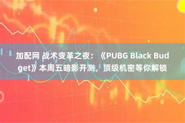 加配网 战术变革之夜：《PUBG Black Budget》本周五暗影开测，顶级机密等你解锁
